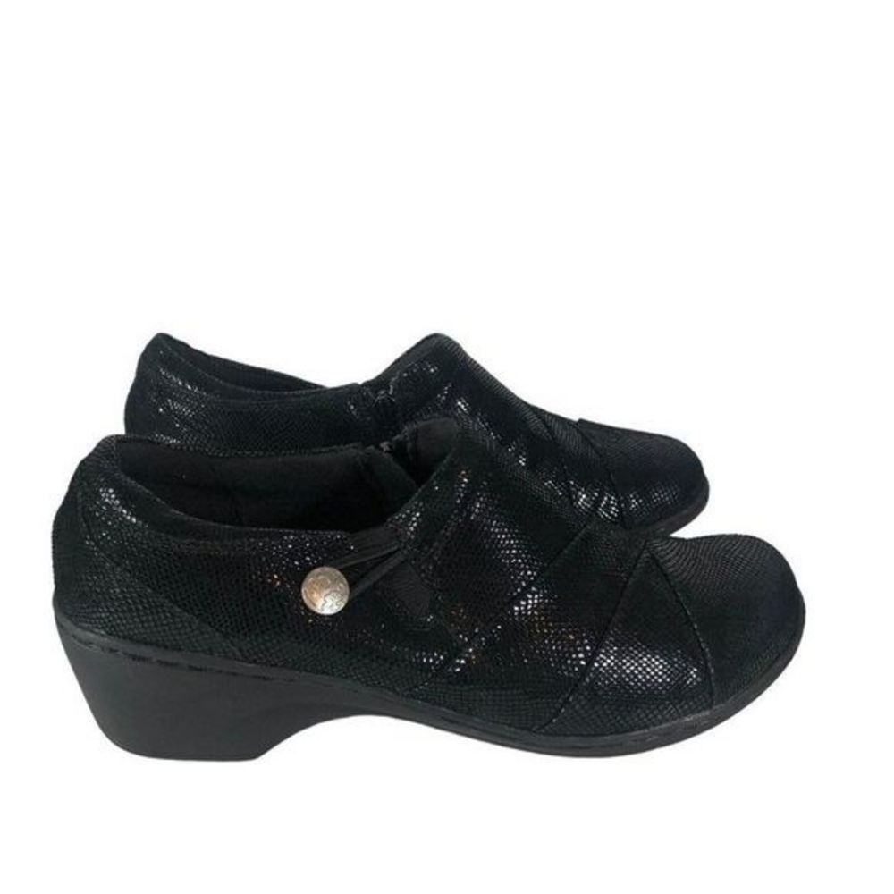 Clarks Collection Soft Cushion Channing Ann Slip-On Black  Shimmer Shoes‎ Sz 9